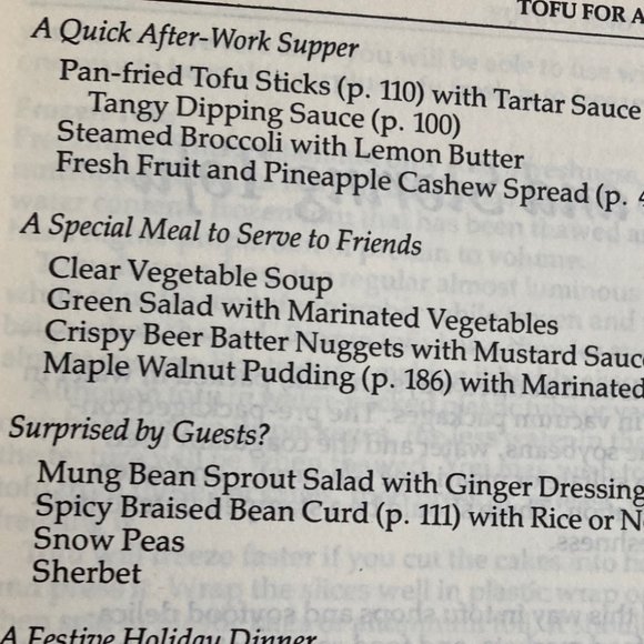 TOFU COOKBOOK  1981  Nutritious Low Calorie Vegan Recipes Appetizers to Dessert - Picture 7 of 16
